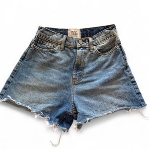 BDG Light Blue High-Waist Raw Hem Denim Shorts